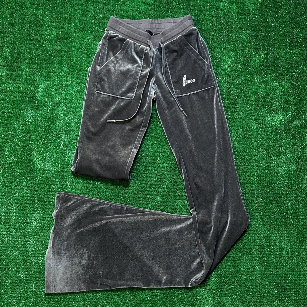 Gsuwoo Velour Flare Pants Bell Bottom Joggers Gray XS